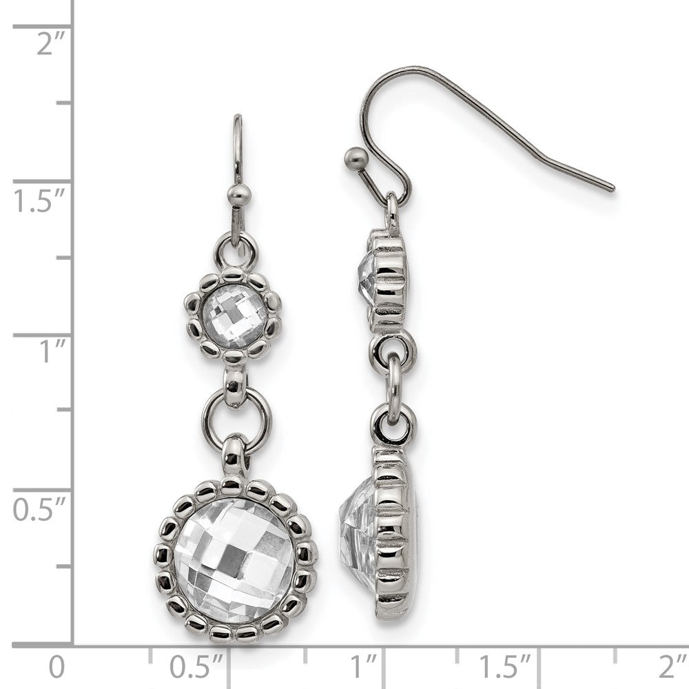 Polished Grey Glass Dangle Shepherd Hook Earrings in Stainless Steel