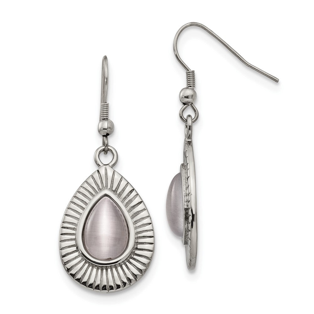 Polished Grey Cat's Eye Shepherd Hook Earrings in Stainless Steel