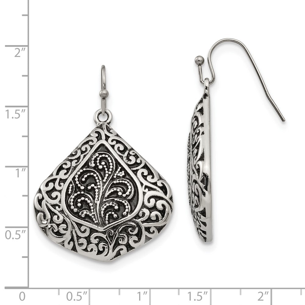 Chisel Stainless Steel Antiqued Polished & Textured Shepherd Hook Earrings