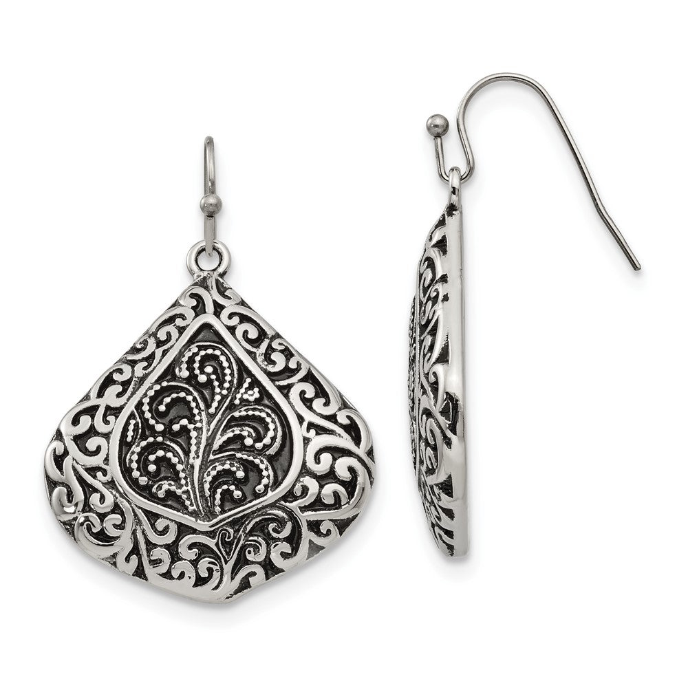 Chisel Stainless Steel Antiqued Polished & Textured Shepherd Hook Earrings