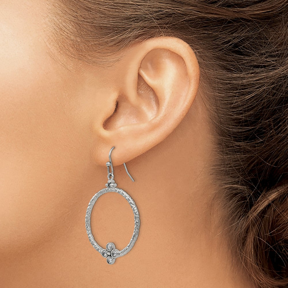 Polished & Textured w/ CZ Shepherd Hook Earrings in Stainless Steel