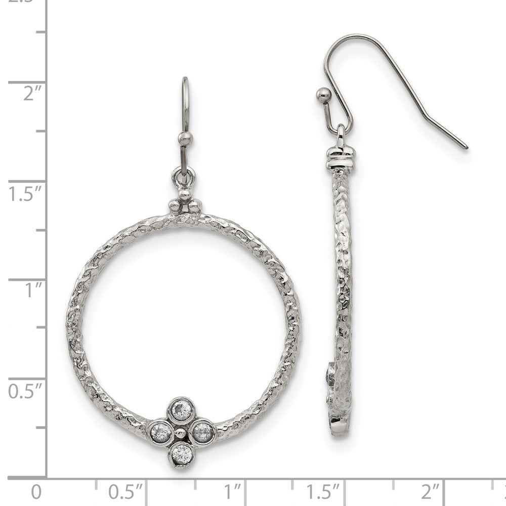 Polished & Textured w/ CZ Shepherd Hook Earrings in Stainless Steel