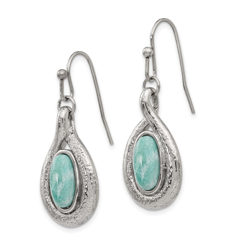 Polished & Textured Dyed Synthetic Green Jade Earrings in Stainless Steel