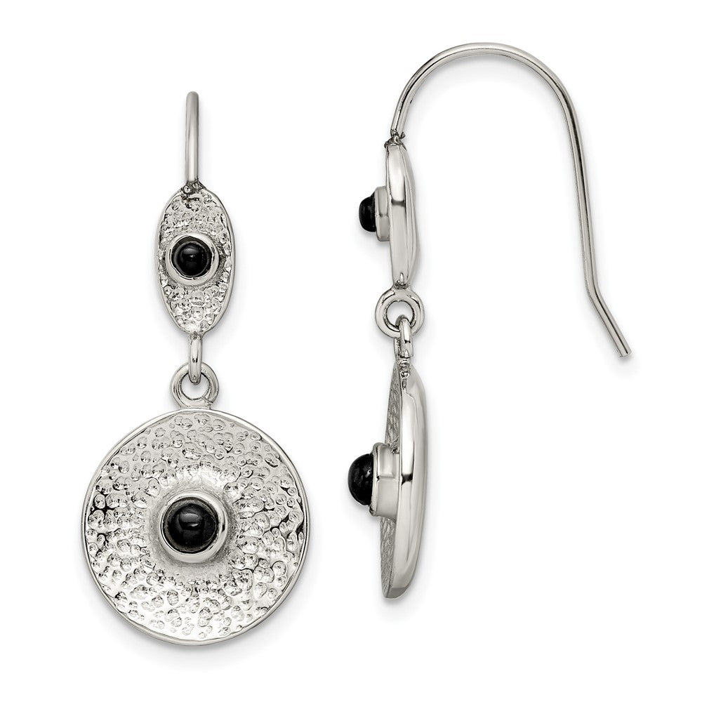 Polished & Textured Black Onyx Circle Earrings in Stainless Steel