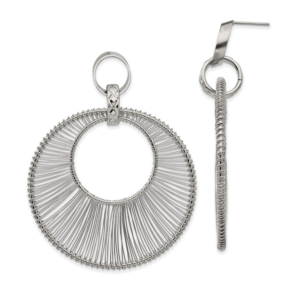 Polished Textured Wire Circular Post Dangle Earrings in Stainless Steel