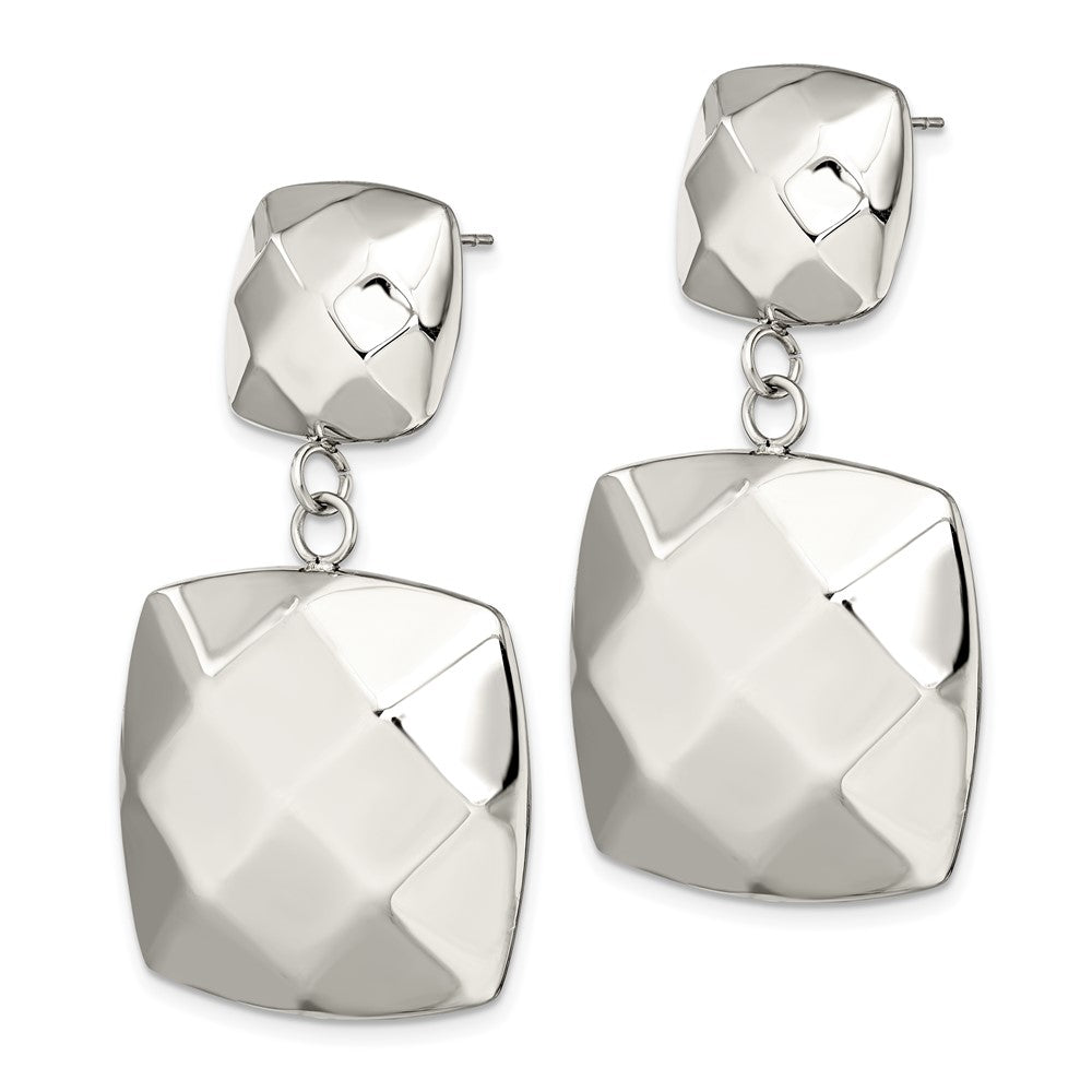 Polished Hollow Squares Post Dangle Earrings in Stainless Steel