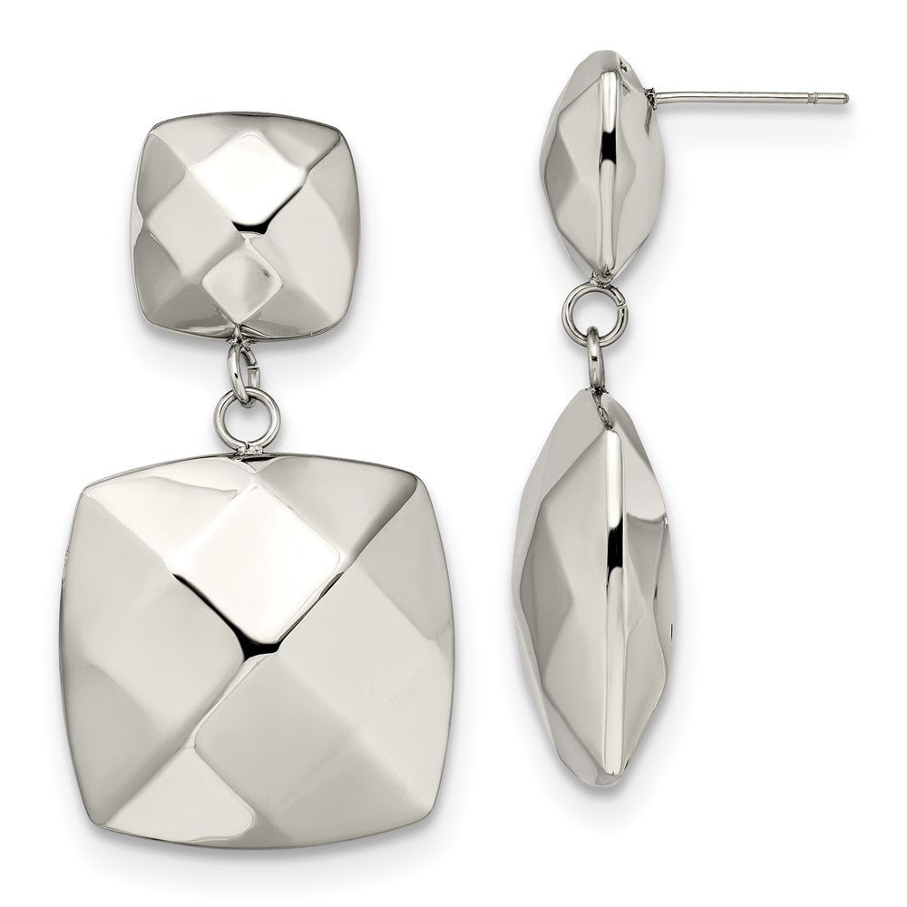 Polished Hollow Squares Post Dangle Earrings in Stainless Steel