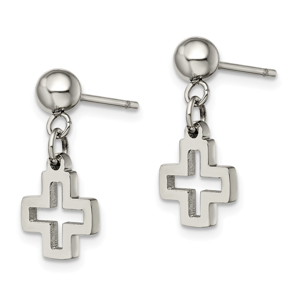 Chisel Stainless Steel Polished Cross Post Dangle Earrings