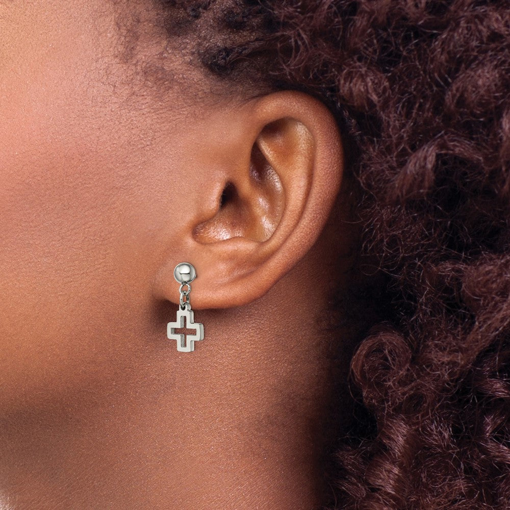 Chisel Stainless Steel Polished Cross Post Dangle Earrings