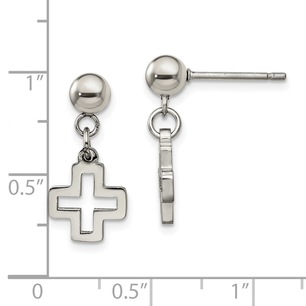 Chisel Stainless Steel Polished Cross Post Dangle Earrings