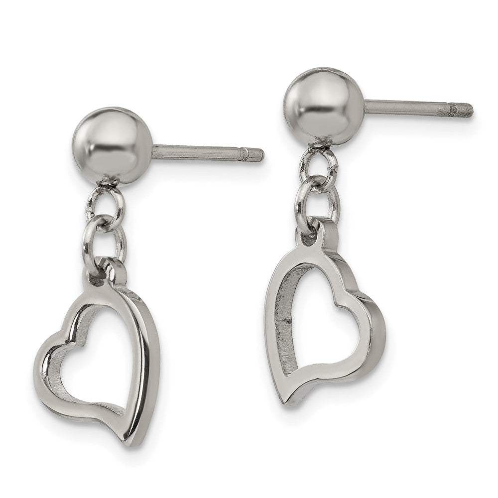 Chisel Stainless Steel Polished 5mm Ball Post Heart Post Dangle Earrings