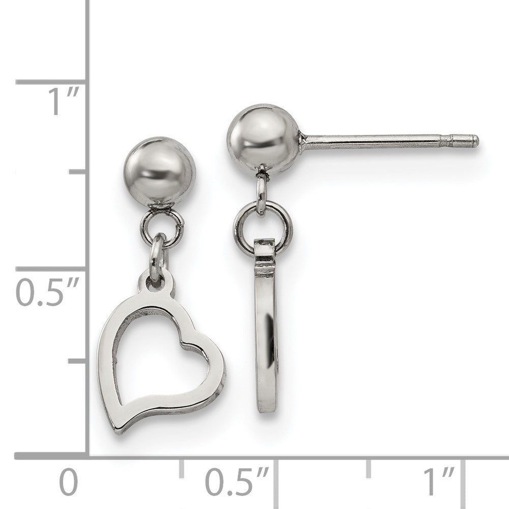 Chisel Stainless Steel Polished 5mm Ball Post Heart Post Dangle Earrings