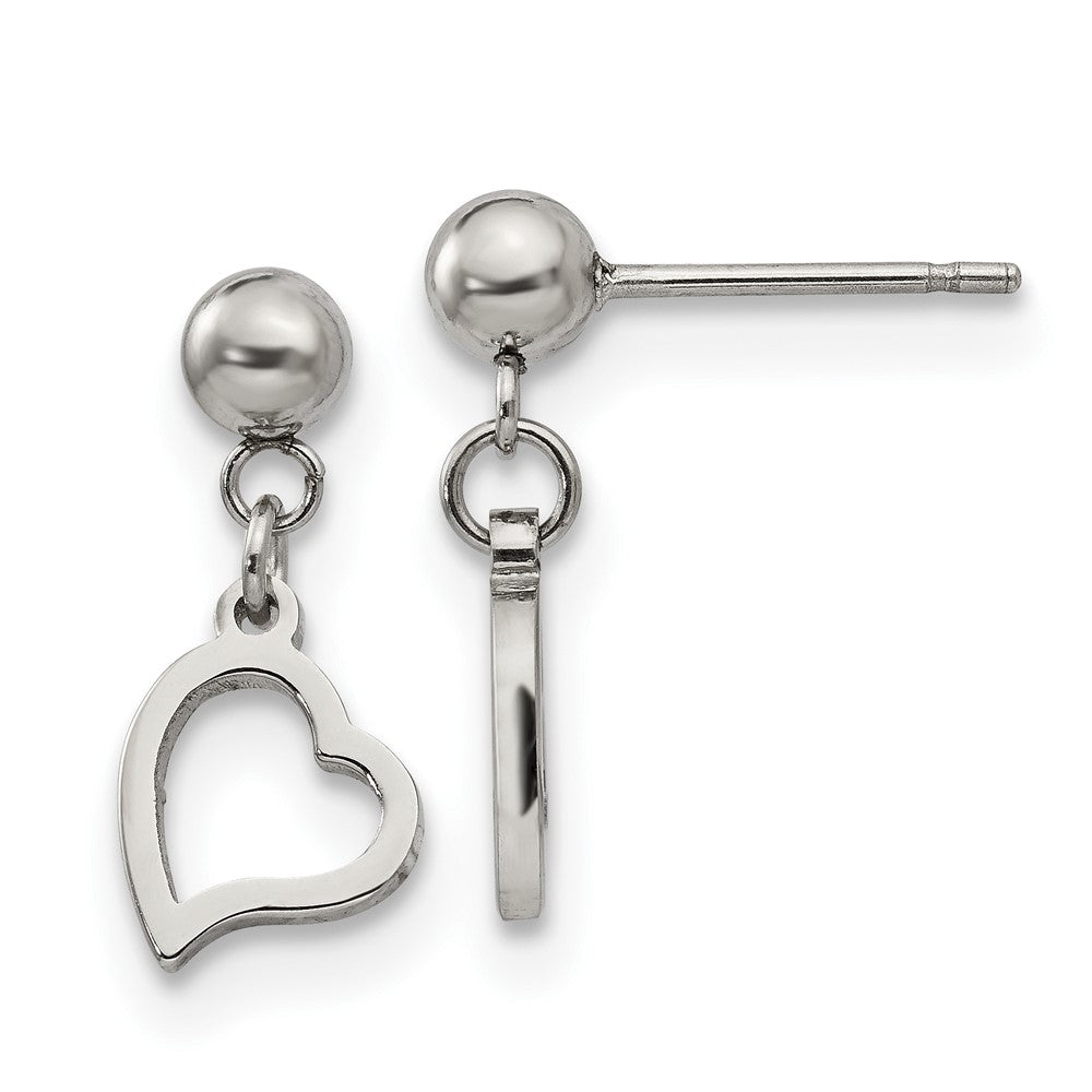 Chisel Stainless Steel Polished 5mm Ball Post Heart Post Dangle Earrings