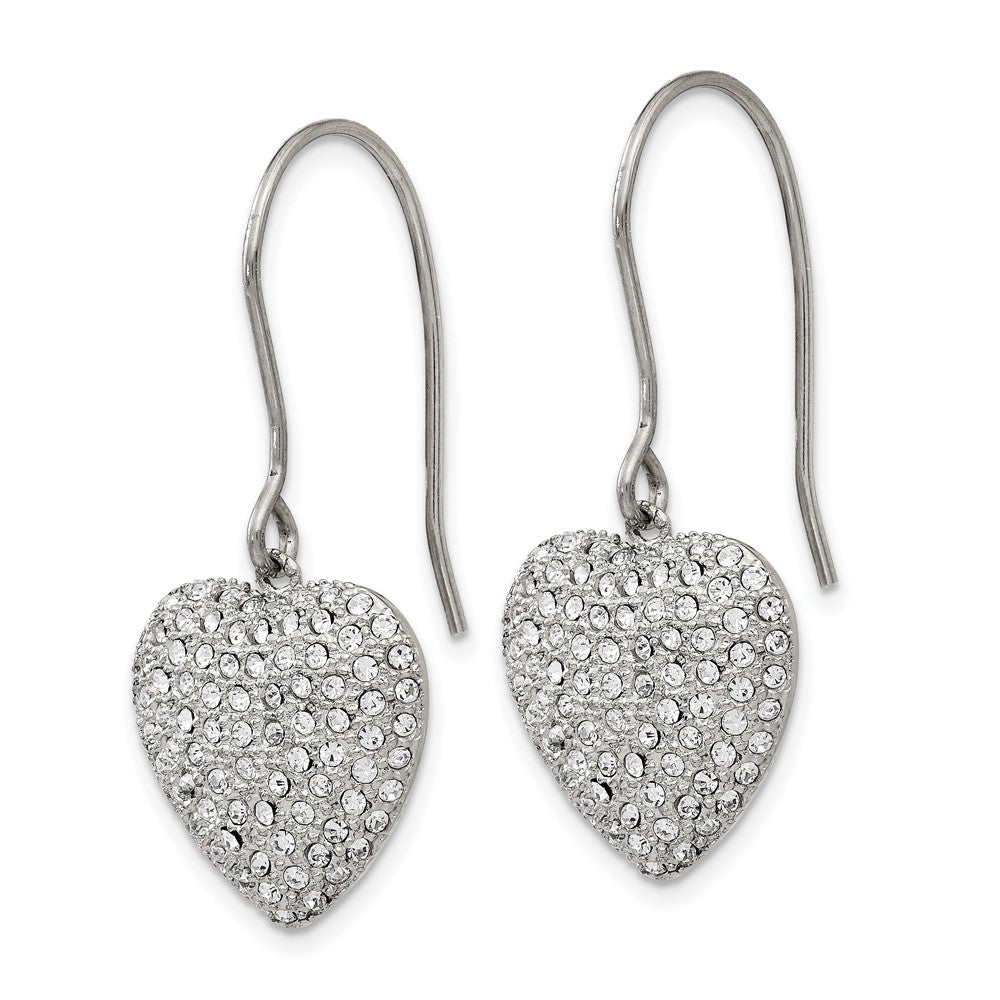 Polished w/ Preciosa Crystal Heart Dangle Earrings in Stainless Steel