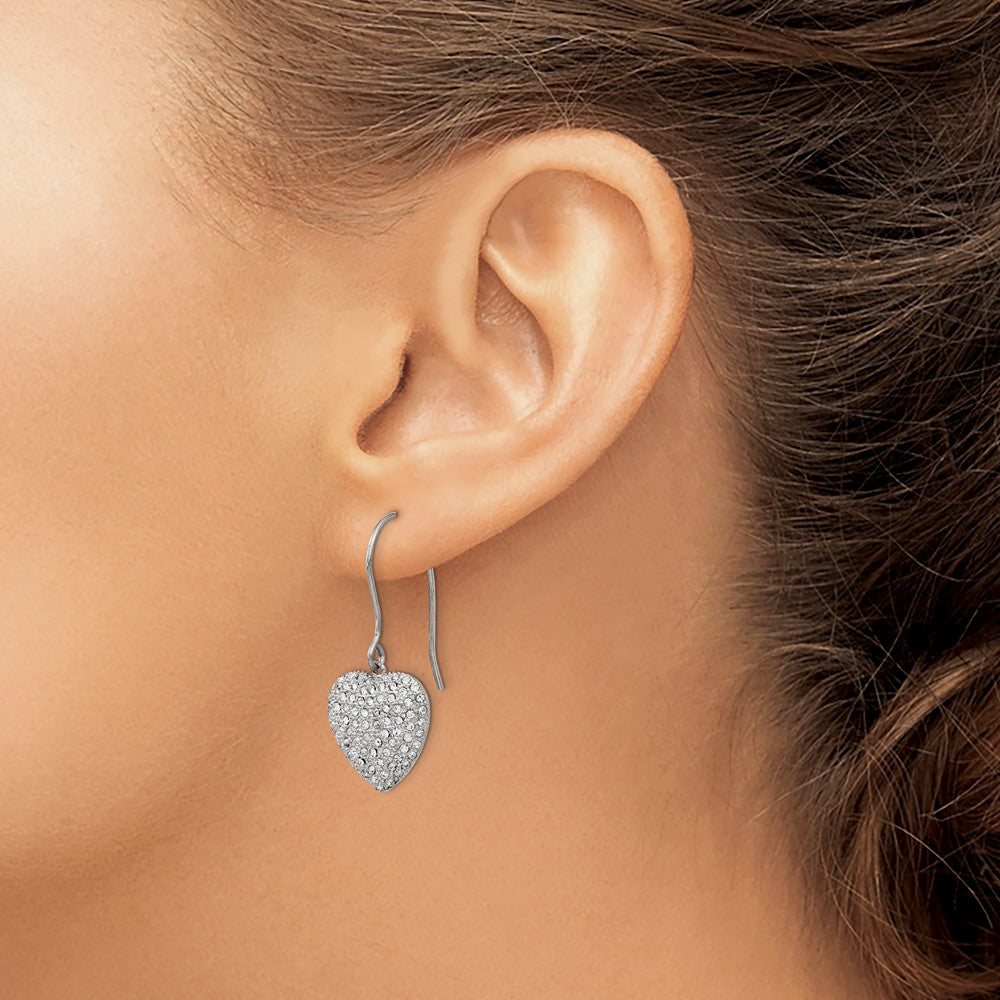 Polished w/ Preciosa Crystal Heart Dangle Earrings in Stainless Steel