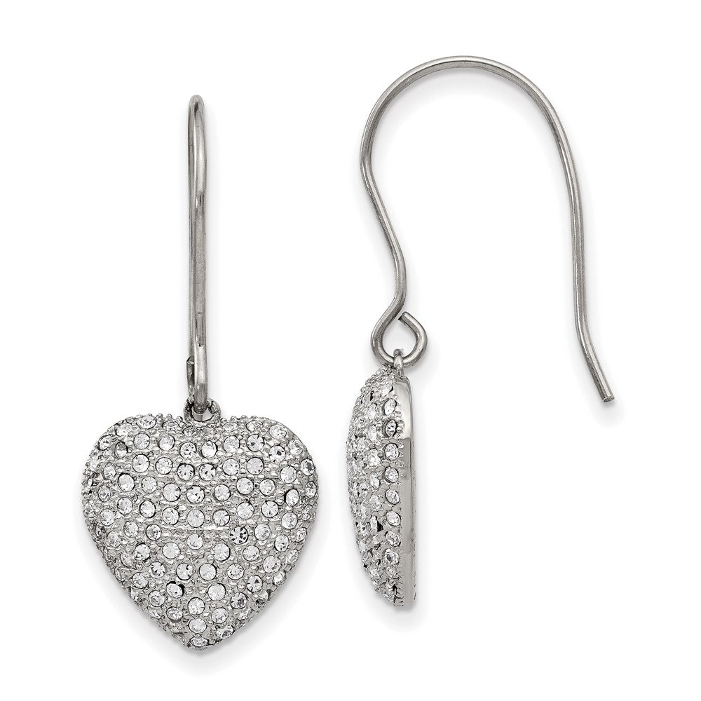 Polished w/ Preciosa Crystal Heart Dangle Earrings in Stainless Steel