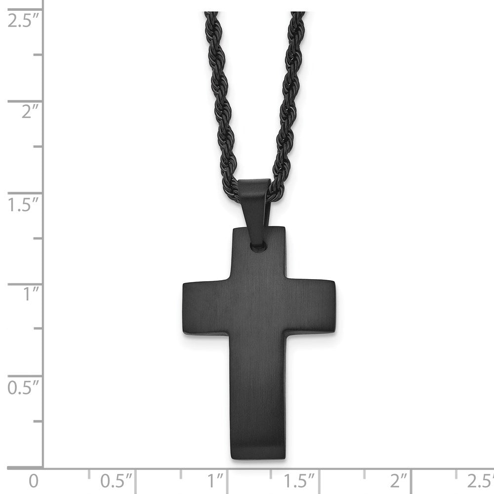 Chisel Stainless Steel Brushed Black IP-plated Cross Pendant on a 20-inch Rope Chain Necklace
