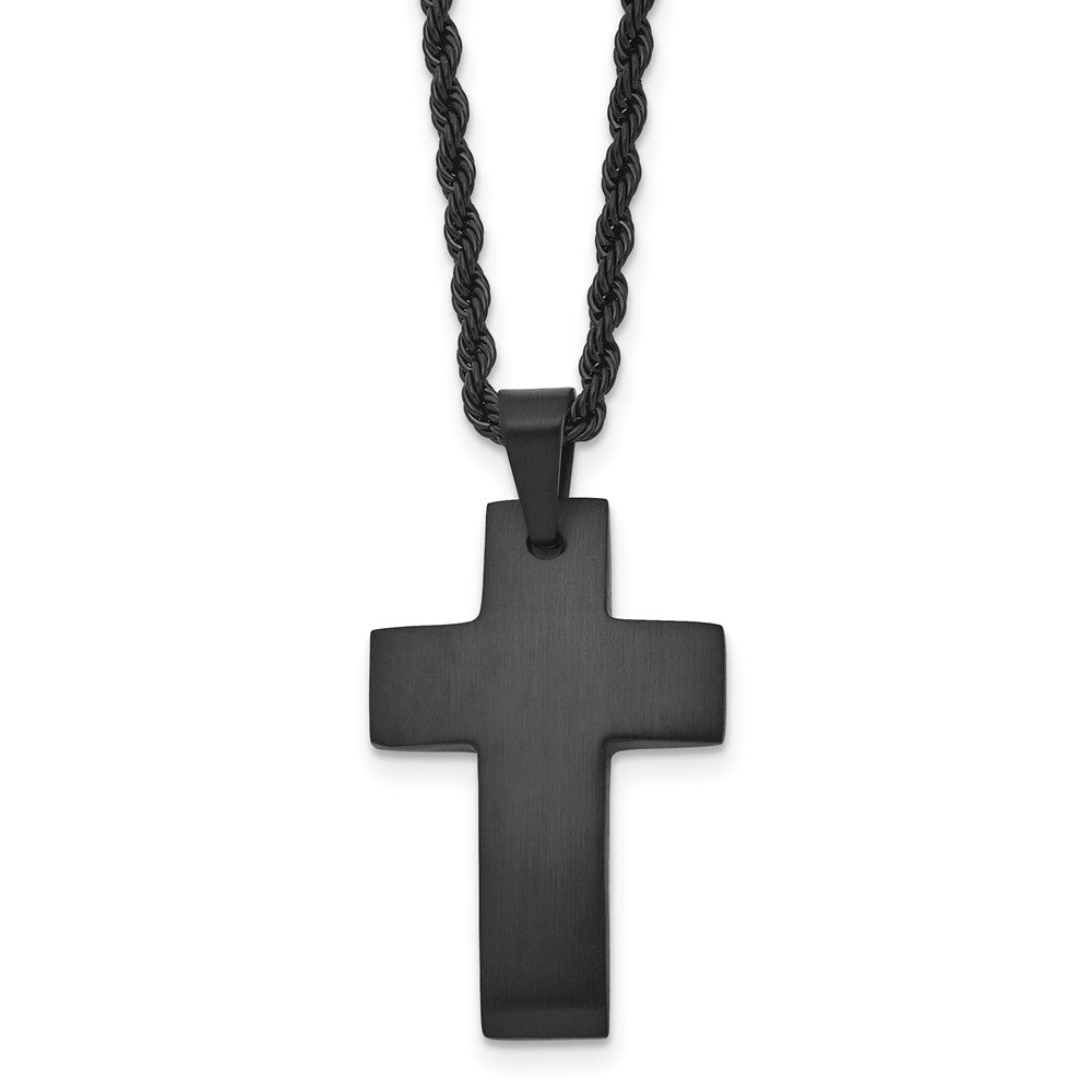 Chisel Stainless Steel Brushed Black IP-plated Cross Pendant on a 20-inch Rope Chain Necklace
