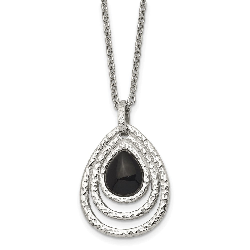 Chisel Stainless Steel Polished & Textured Black Onyx Pendant on an 18-inch Cable Chain with a 2-inch Extension Necklace