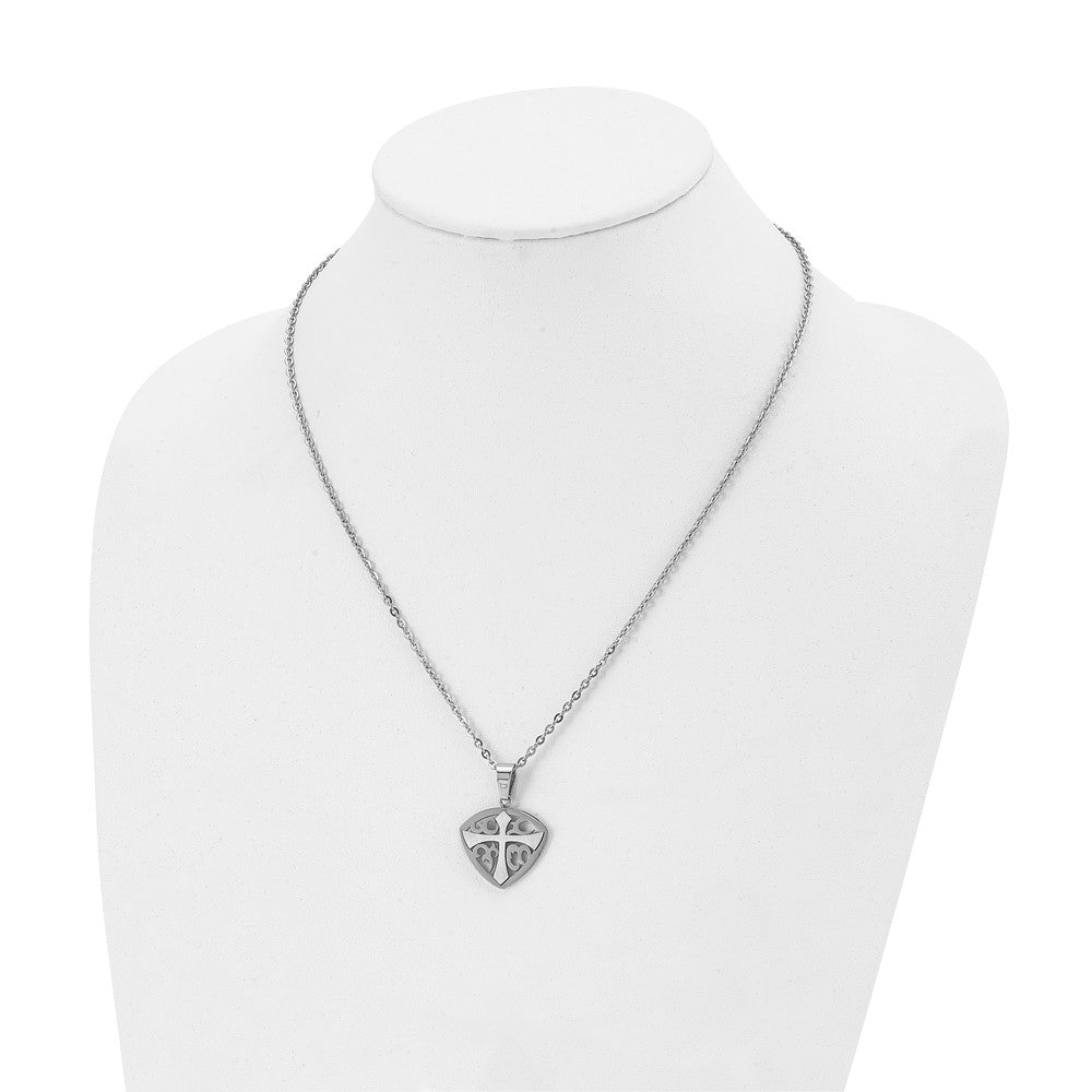 Chisel Stainless Steel Brushed & Polished Cross Shield Pendant on a 20-inch Cable Chain Necklace