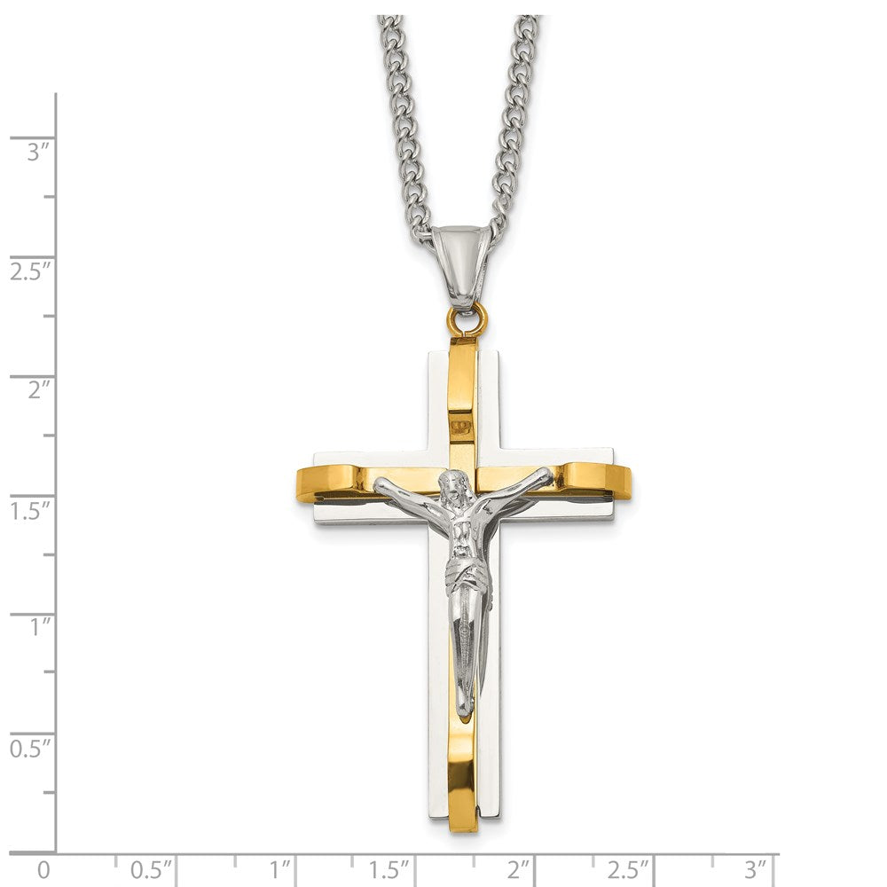Chisel Stainless Steel Polished Yellow IP-plated Crucifix Pendant on a 24-inch Curb Chain Necklace