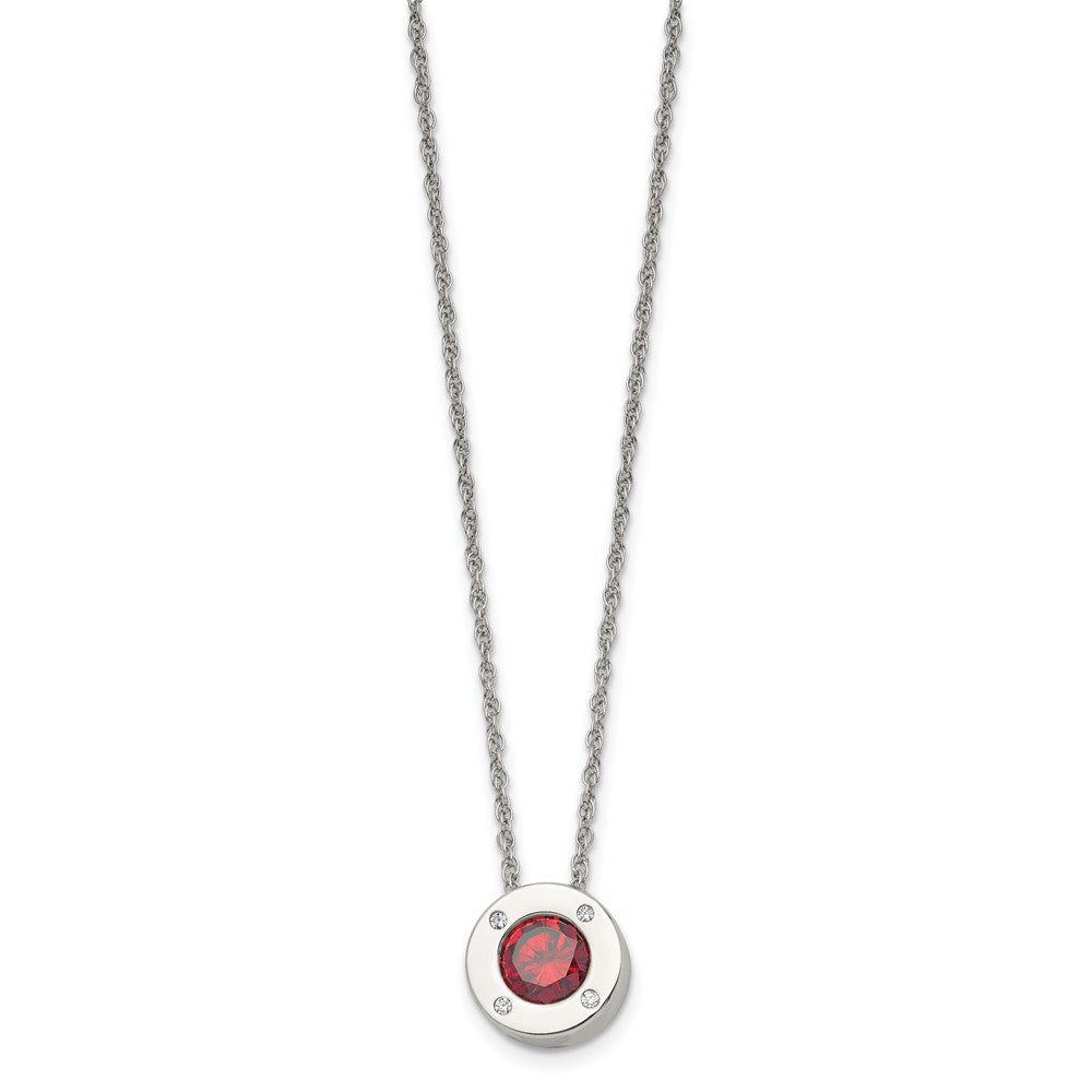 Chisel Stainless Steel Polished CZ January Birthstone Circle Pendant on a 20-inch Multi-Link Chain Necklace
