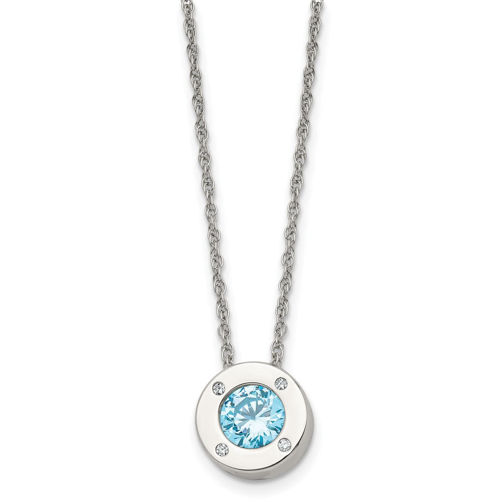 Chisel Stainless Steel Polished CZ December Birthstone Circle Pendant on a 20-inch Multi-Link Chain Necklace