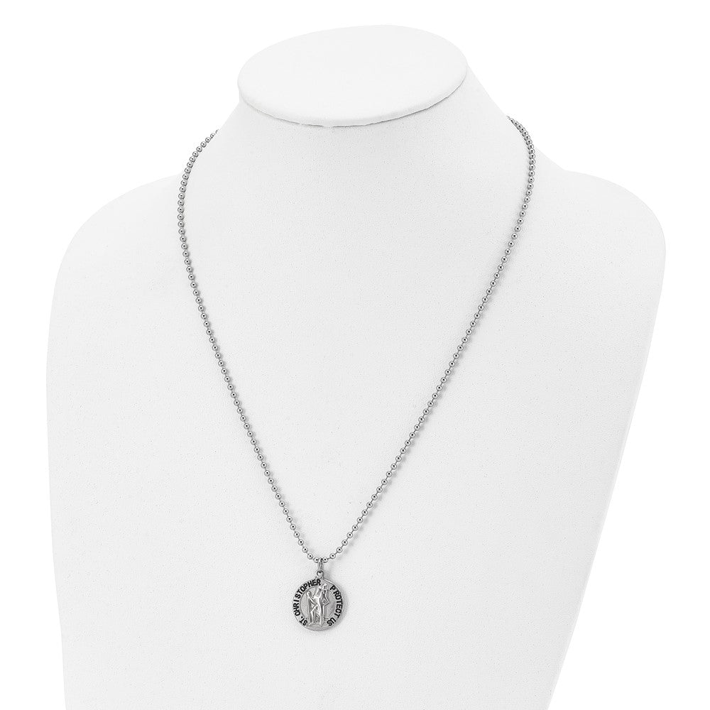 Chisel Stainless Steel Brushed & Enameled St. Christopher Medal on a 22-inch Ball Chain Necklace