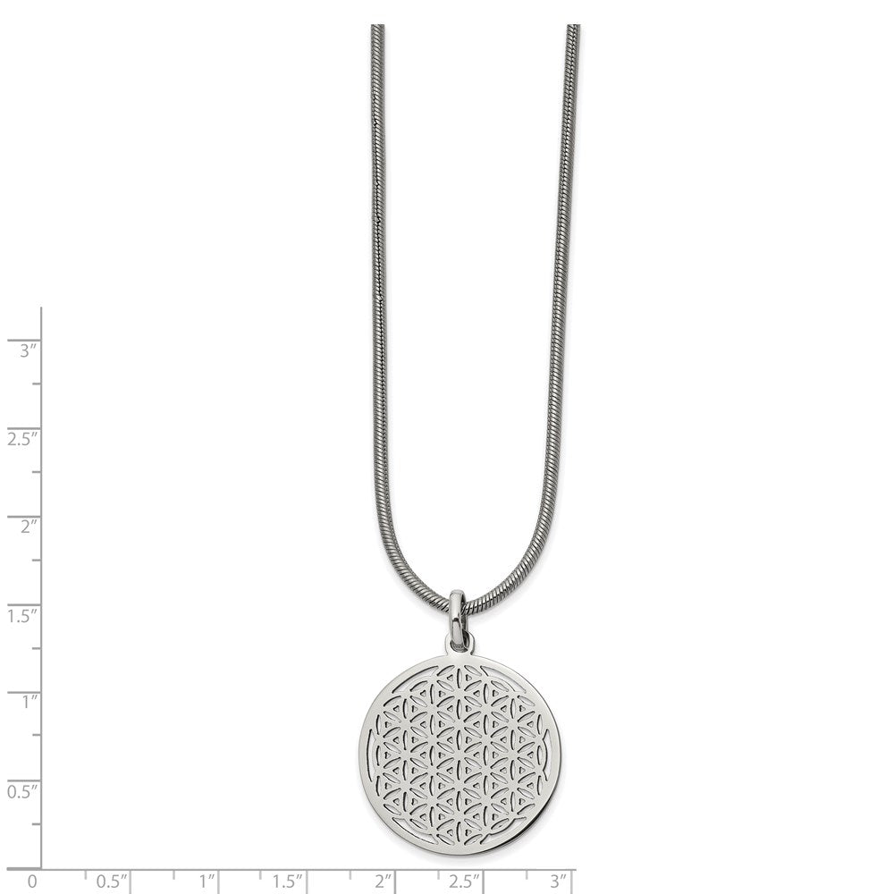 Chisel Stainless Steel Polished Flower Cut-out Small Circle Pendant on an 18-inch Snake Chain Necklace