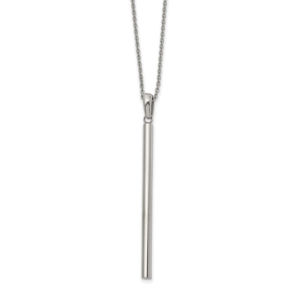 Chisel Stainless Steel Polished Cylinder Bar Pendant on a 16-inch Cable Chain with a 2-inch Extension Necklace