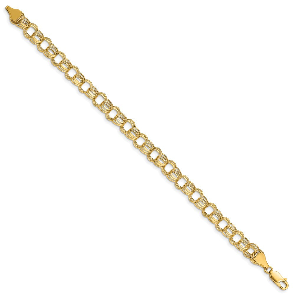 Lite 7mm Triple Link Charm Bracelet in 14k Yellow Gold
