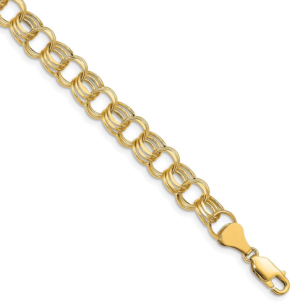 Lite 8mm Triple Link Charm Bracelet in 14k Yellow Gold