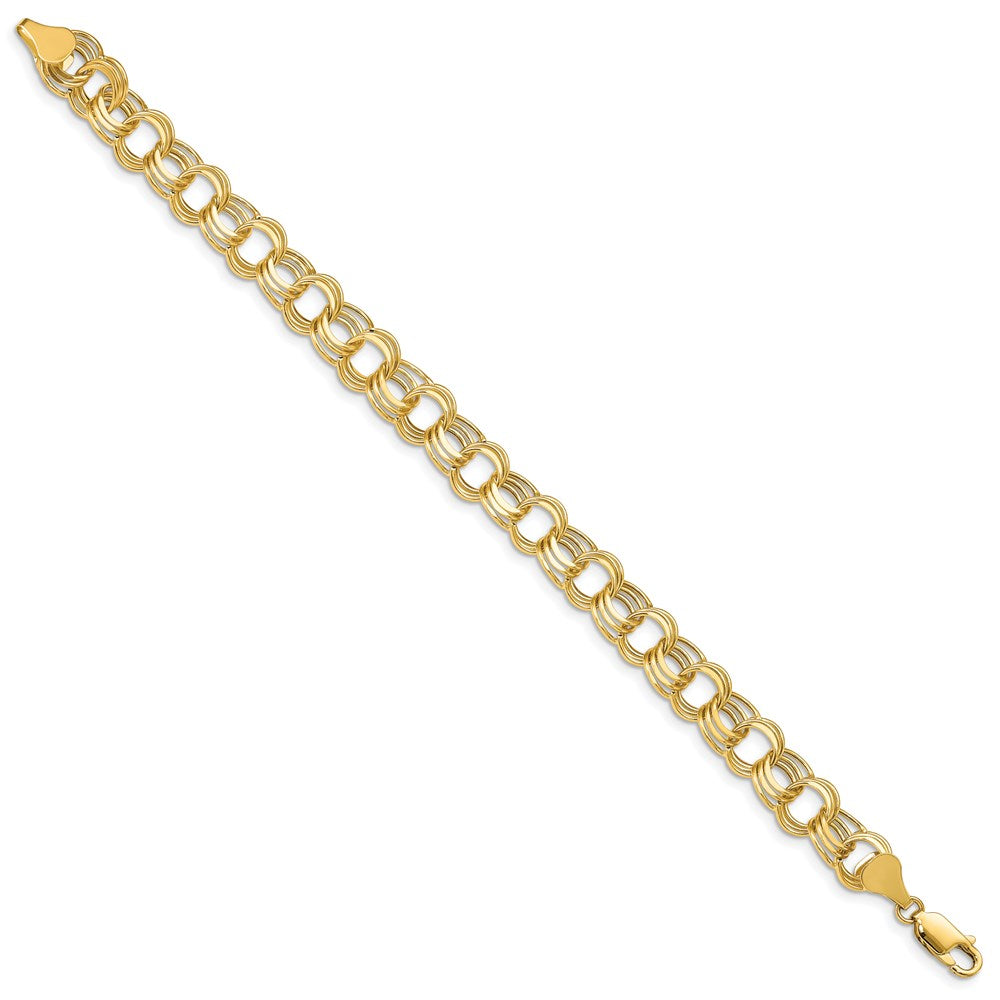 Lite 8.5mm Triple Link Charm Bracelet in 14k Yellow Gold