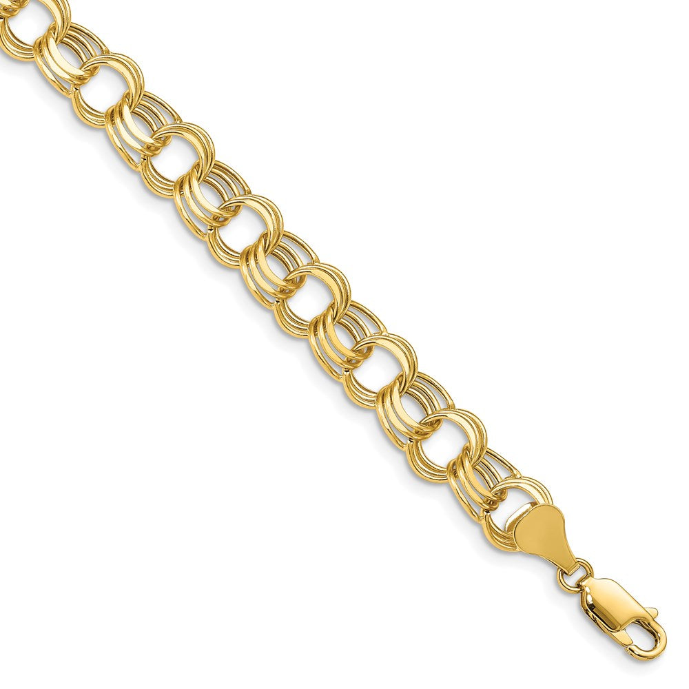 Lite 8.5mm Triple Link Charm Bracelet in 14k Yellow Gold