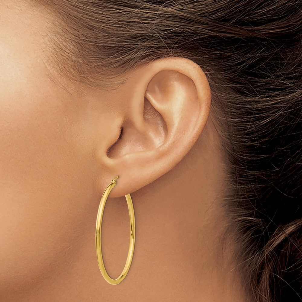 Polished 2x40mm Tube Hoop Earrings in 14k Yellow Gold