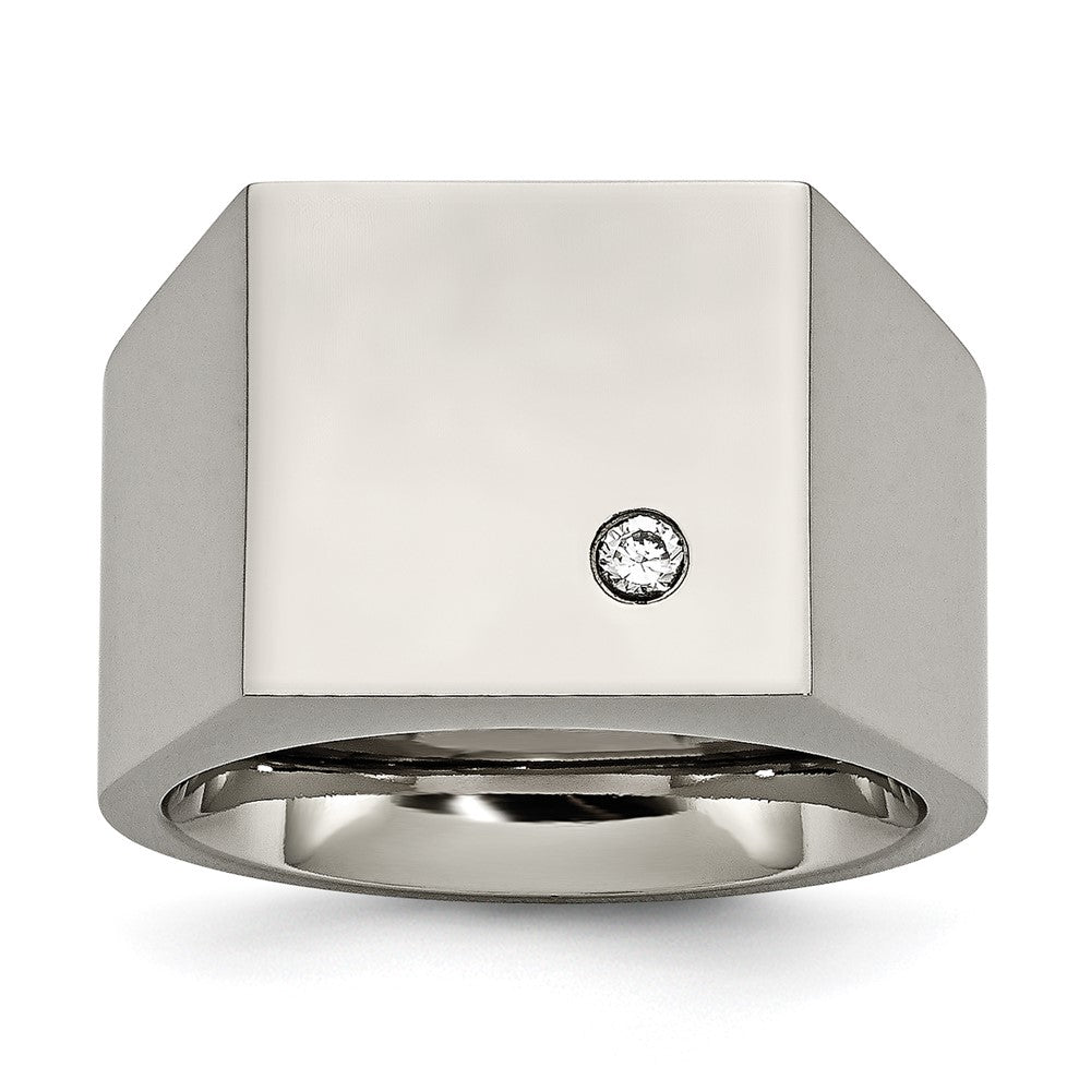 Chisel Titanium Polished CZ Signet Ring