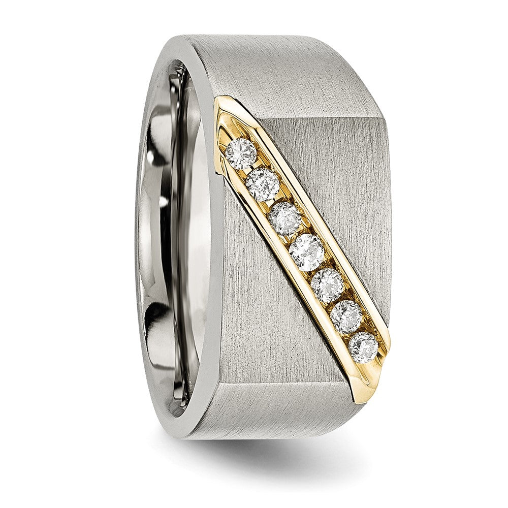 Titanium w/ 14k Inlay Brushed 1/5ct Diamond Signet Ring in EM Titanium/14k Two-Tone