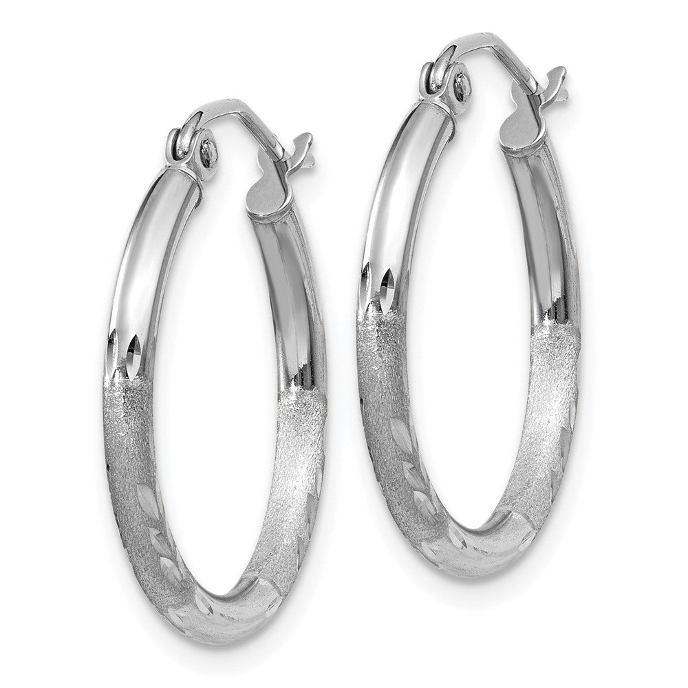 Satin & Diamond-cut 2mm Round Hoop Earrings in 14k White Gold