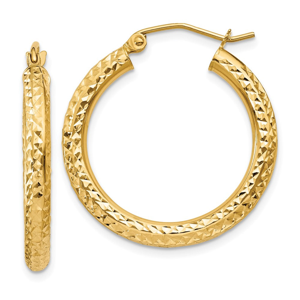 Diamond-cut 3mm Round Hoop Earrings in 14k Yellow Gold