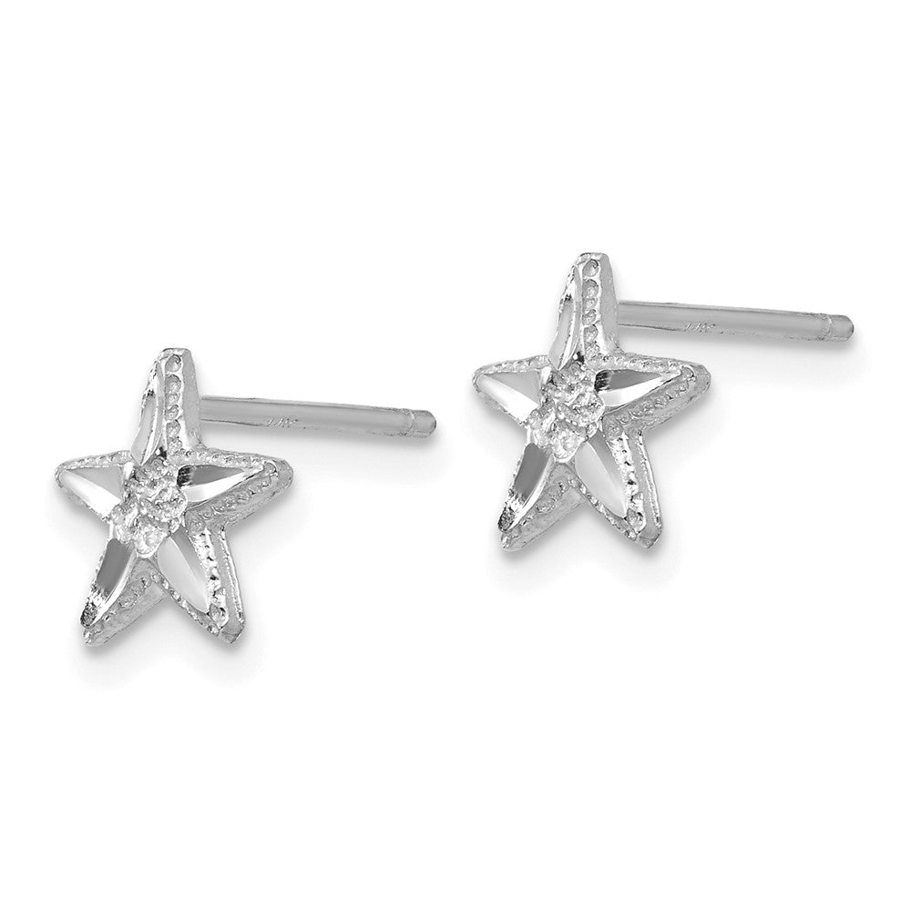 Diamond-cut Starfish Earrings in 14k White Gold