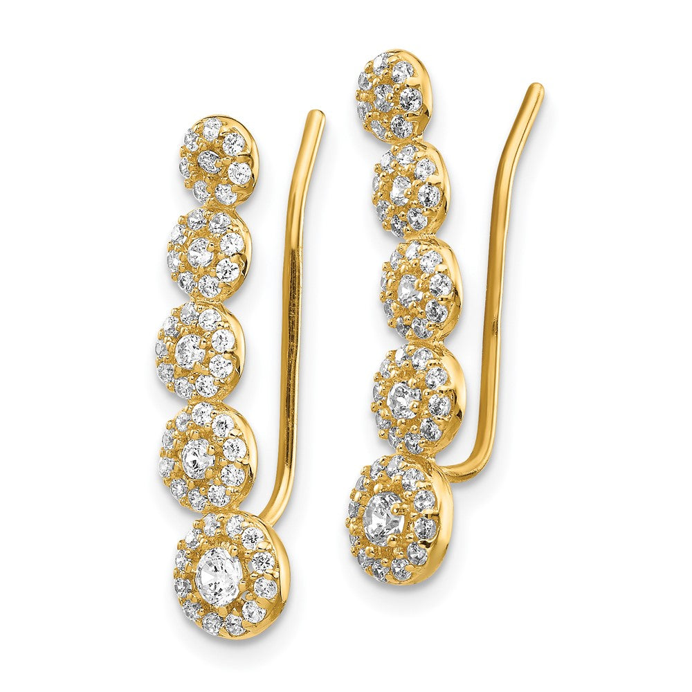 CZ Circles Polished Ear Climber Earrings in 14k Yellow Gold