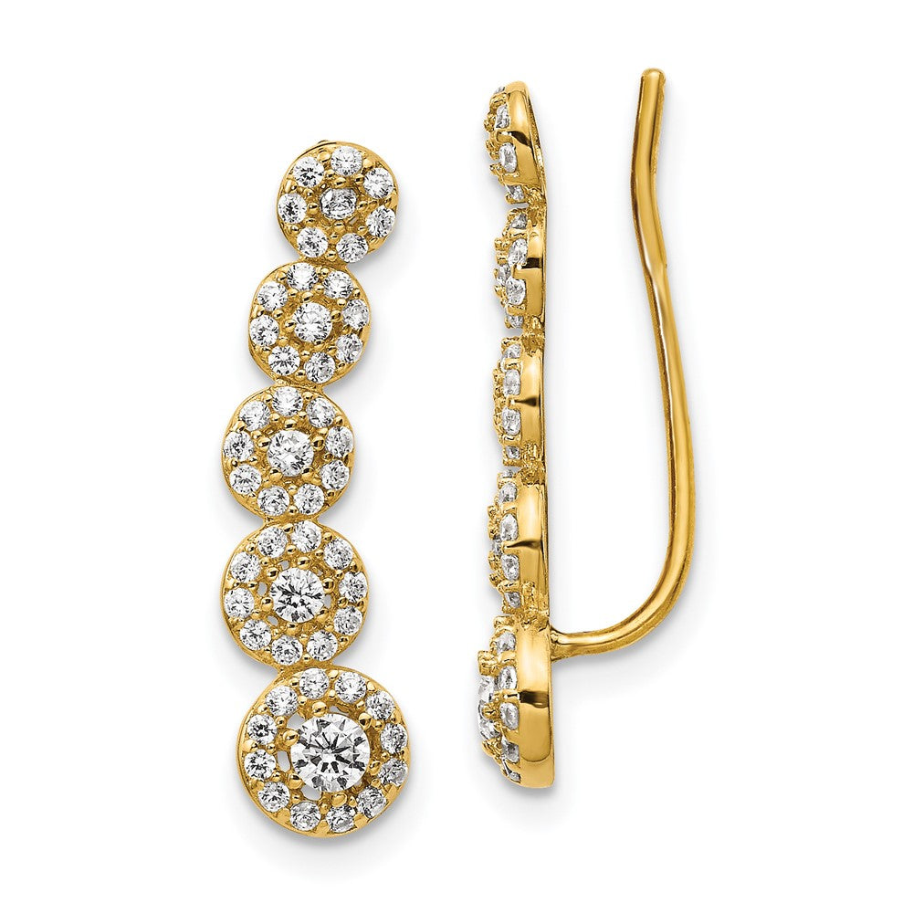 CZ Circles Polished Ear Climber Earrings in 14k Yellow Gold
