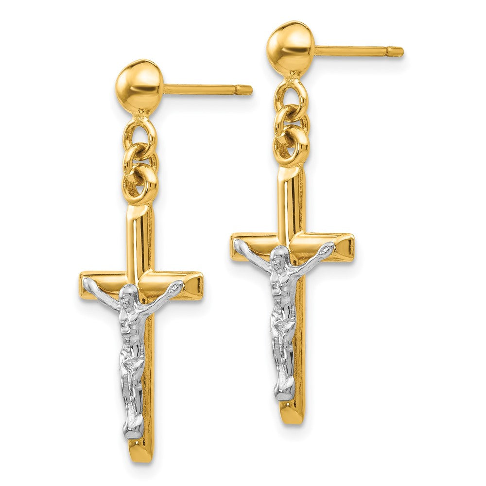 Two-tone Hollow Crucifix Earrings in 14k Yellow & White Gold