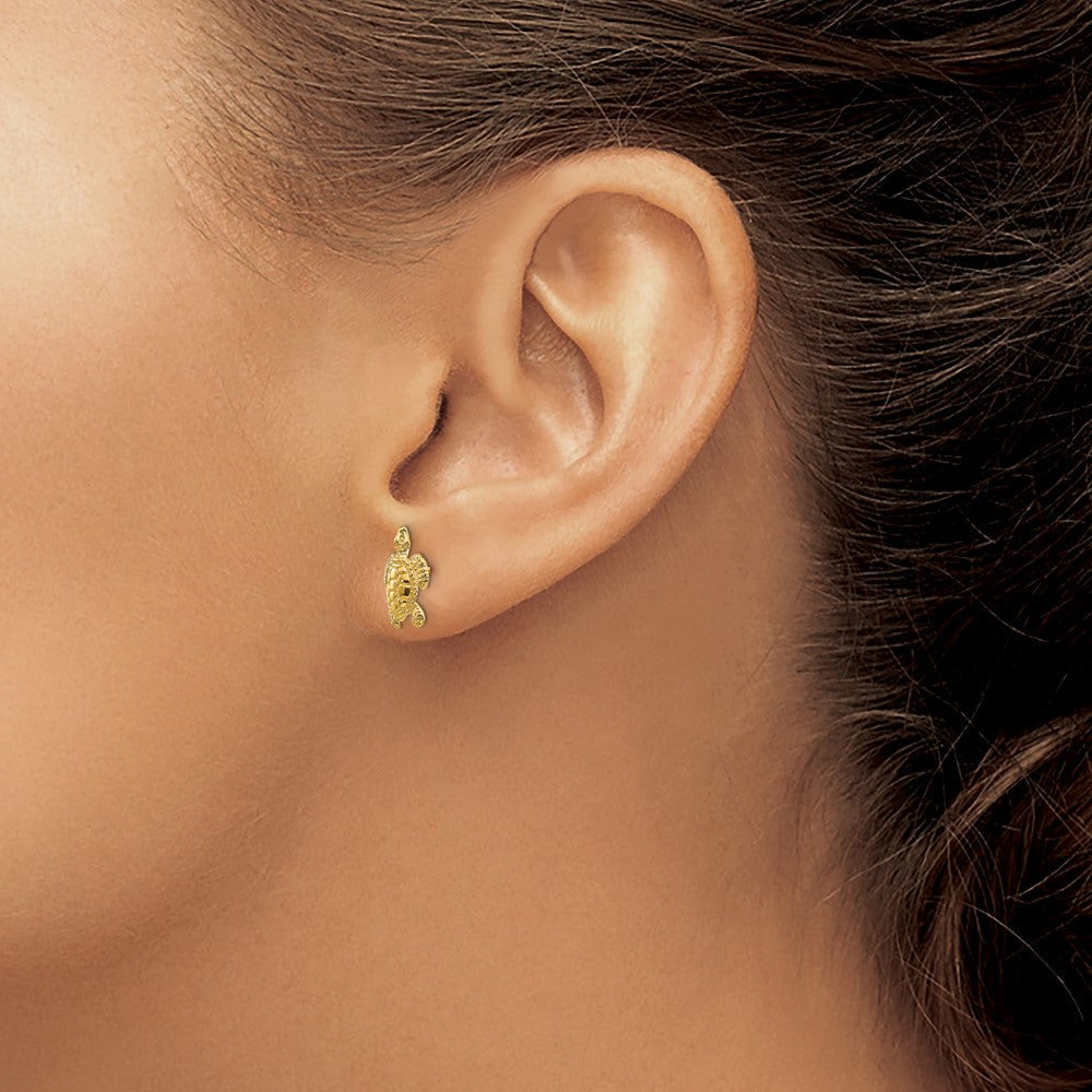 Sea Turtle Post Earrings in 14k Yellow Gold