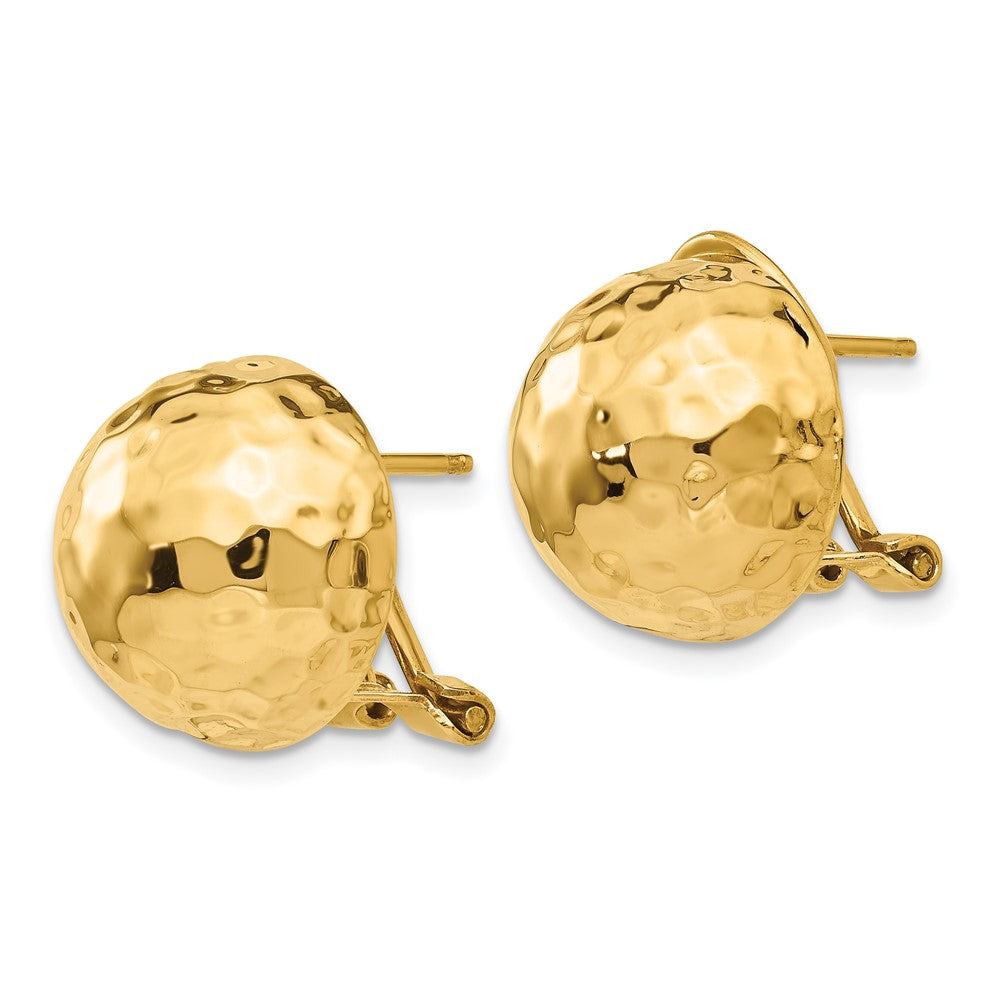 Hammered Omega Back Post Earrings in 14k Yellow Gold