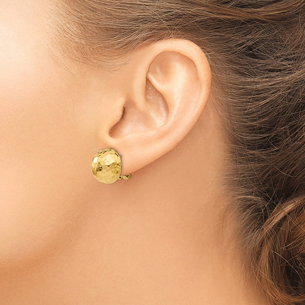 Hammered Omega Back Post Earrings in 14k Yellow Gold