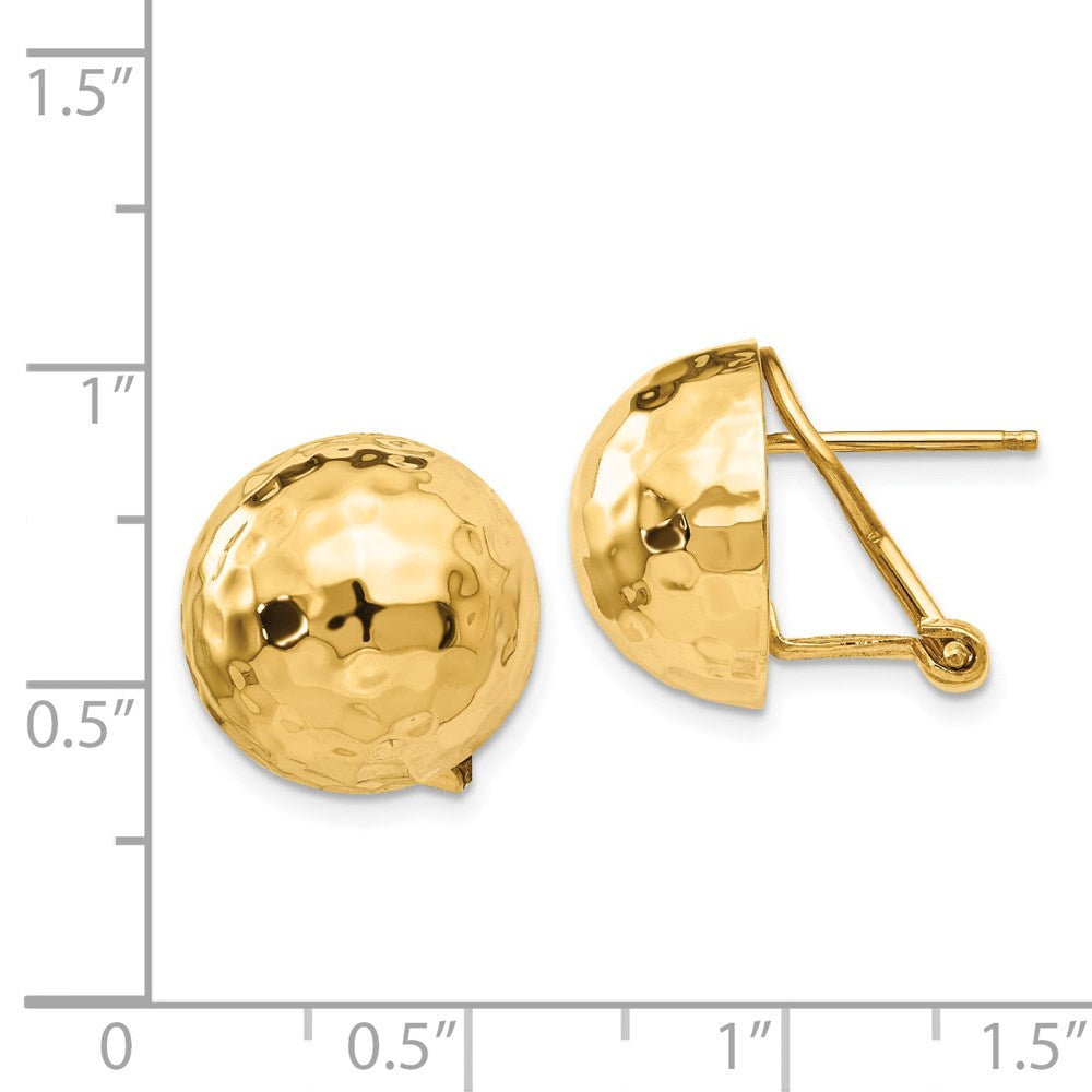 Hammered Omega Back Post Earrings in 14k Yellow Gold