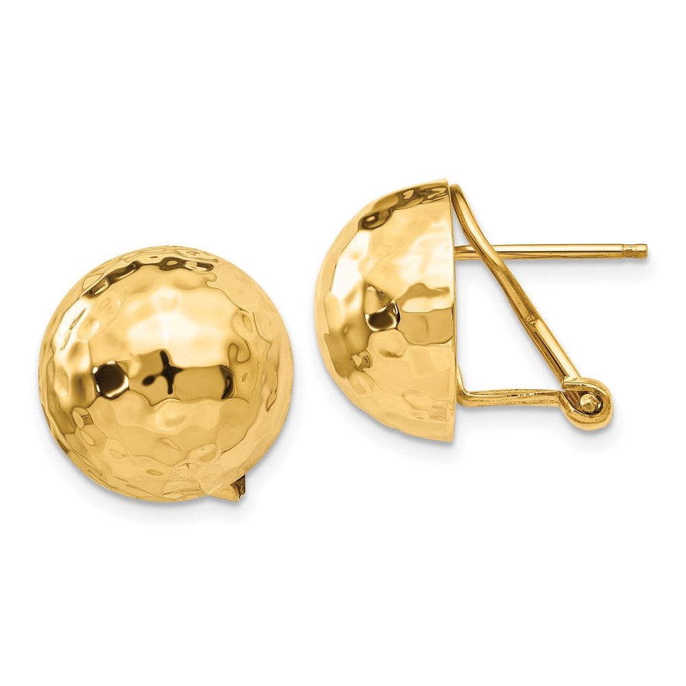 Hammered Omega Back Post Earrings in 14k Yellow Gold