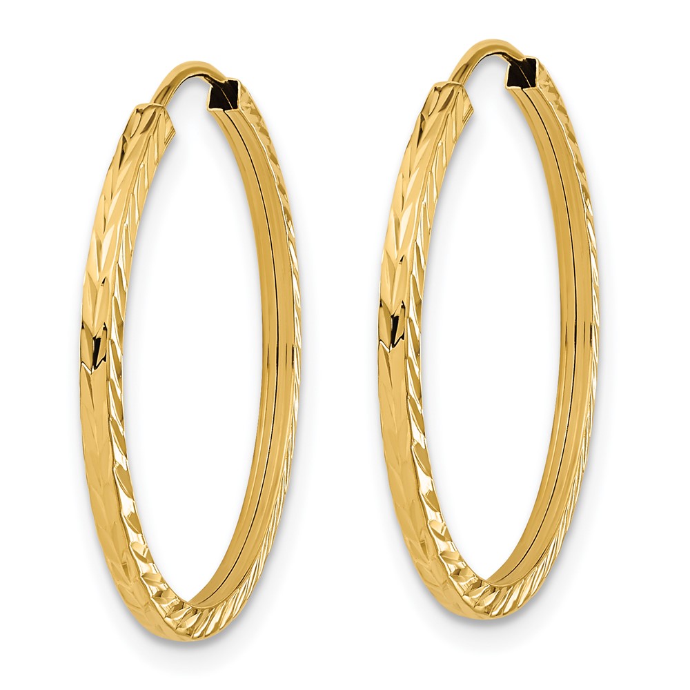 Diamond-cut Square Tube Endless Hoop Earrings in 14k Yellow Gold