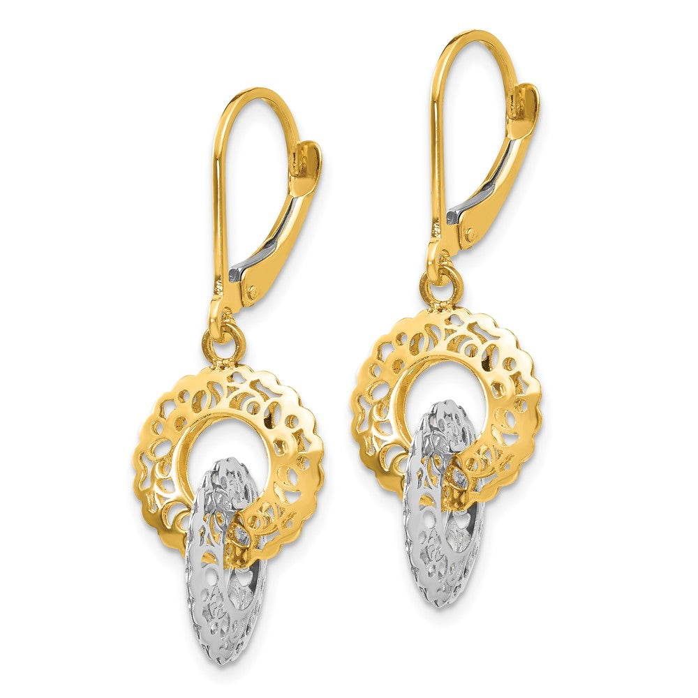 Two-tone Dangle Leverback Earrings in 14k Yellow & White Gold